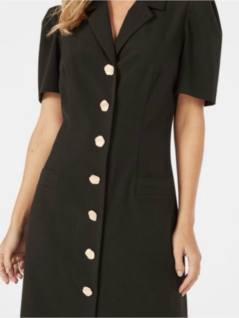 JustFab Black Short-Sleeve Button-Front Mini Dress